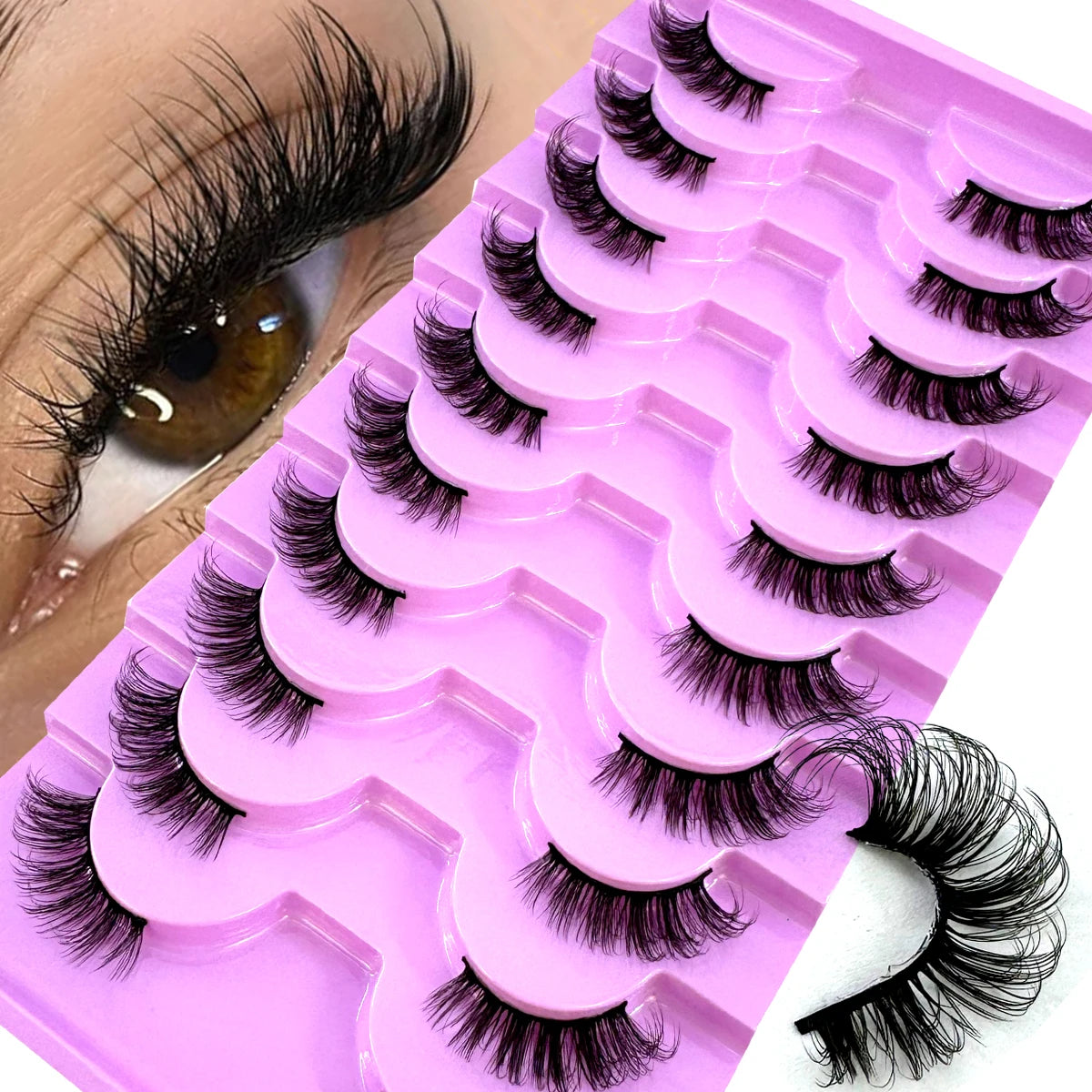AMSDCN Half Lashes 10 Pairs Half Lashes Soft Natural Cat Eye Lashes Makeup Tool Fake Eyelashes Extension Fluffy Faux Cils