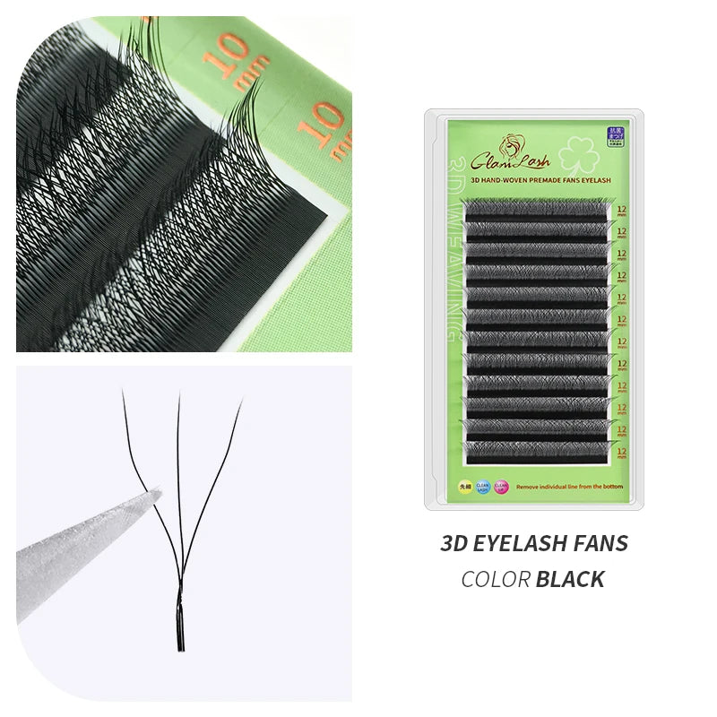 GLAMLASH 3D W-Shaped Eyelashes Extensions 0.07mm C/D/L/LU 3 Tip C/D/L/LU Curl High Quality Idividual Lash