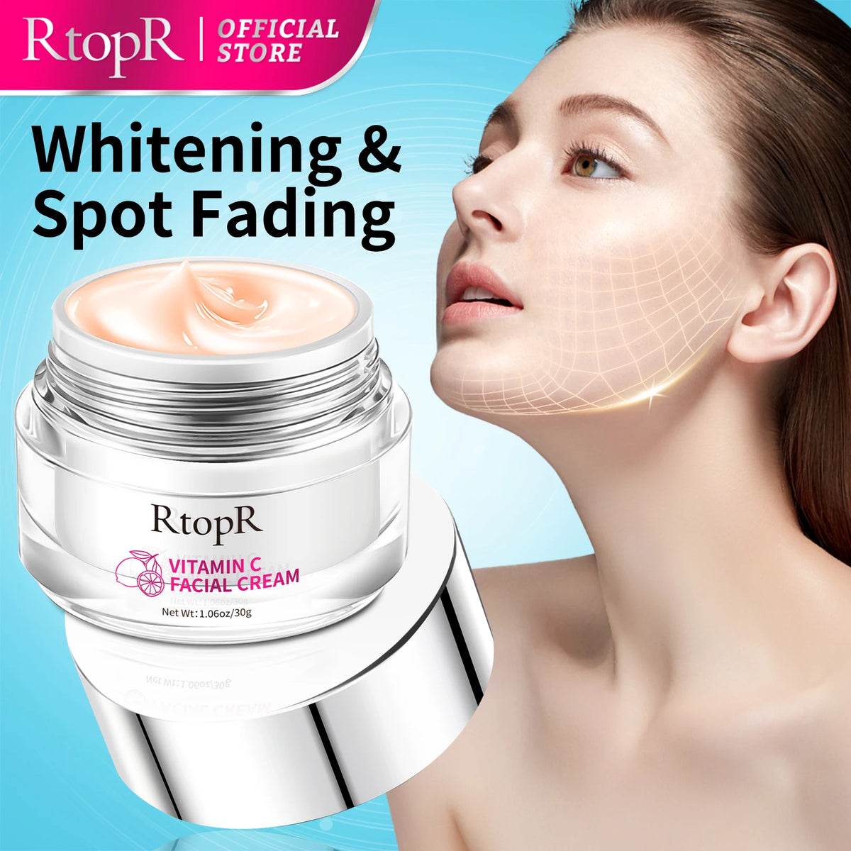 RtopR Whitening VITAMIN C Face Cream Moisturizing Cream Lighten Facial Melanin Care Product For Women Improve Facial Dull Skin